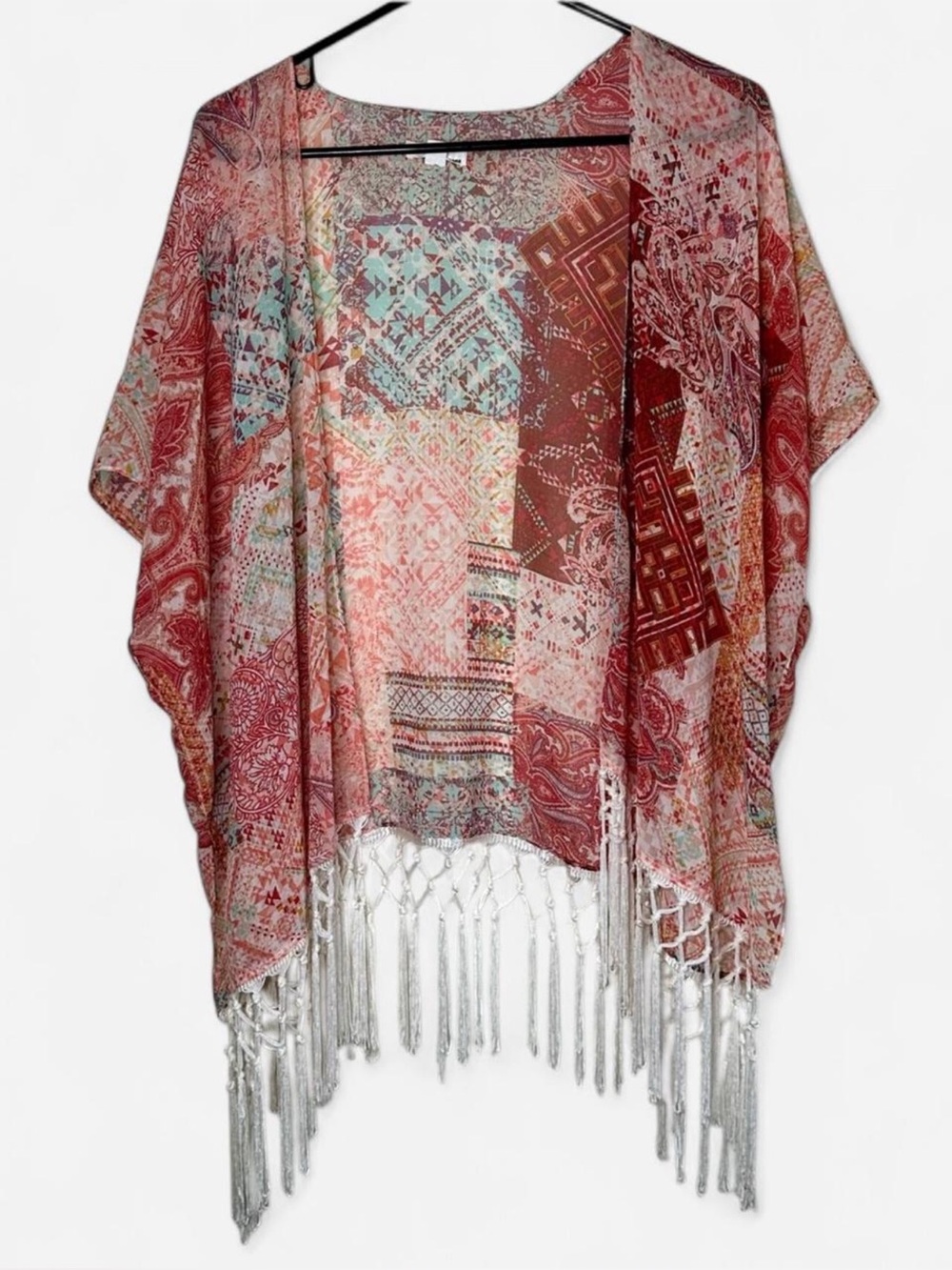 Garage Boho Printed Fringe Kimono Cardigan - OS